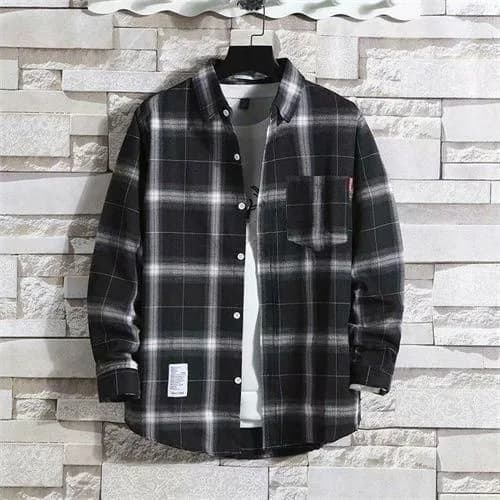 Dou-color Men's Long Sleeved Checkered Shirt