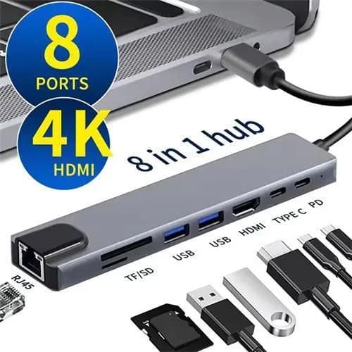 USB C Hub 8 In 1 Type C 3.1 To 4K HDMI Adapter With RJ45 SD/TF Card Reader PD Fast Charge For…