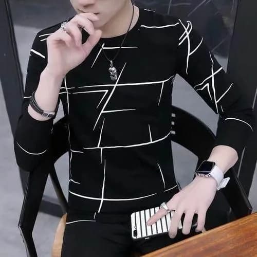 Dou-color Men's Long Sleeve Striped T-Shirt