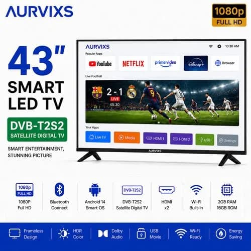AURVIXS 43 Inch Smart Android TV Full HD WiFi Bluetooth