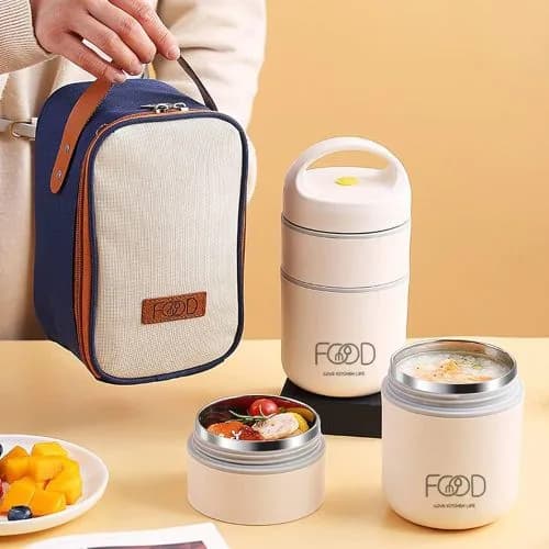 2Tier Insulated Food Flask Lunch Box- Multi