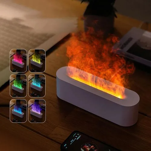 Besundy Newest 7 Colors RGB Flame Aromatherapy Humidifier USB Desktop Simulation Light Purifier…