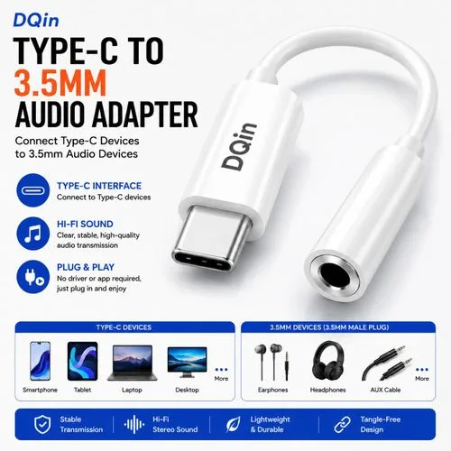 USB-C to 3.5mm Headphone Adapter (DAC + Mic/Calls)