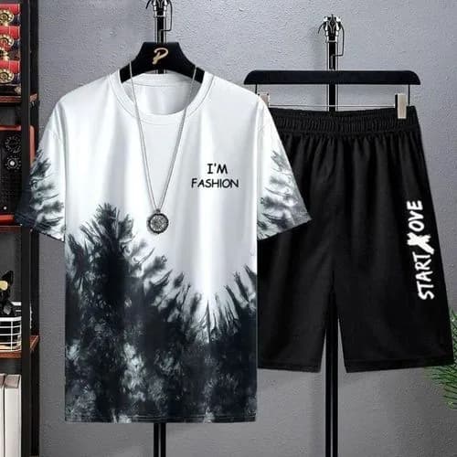 Men's Two-Tone Short-Sleeved T-Shirt and Shorts Set