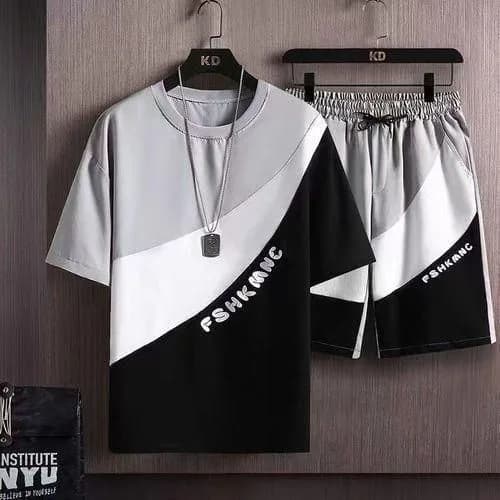Dou-color Men's 2-in-1 Short Sleeve & Shorts Set