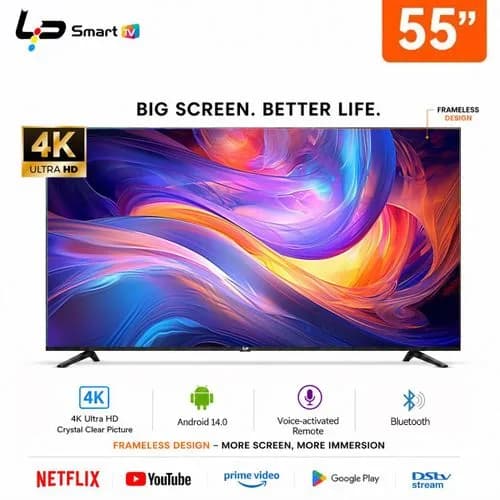 LP Smart TV 55-Voice Bluetooth Remote-4K UHD-Android 14.0-1.5+8G-Frameless-WiFi+Bluetooth-3 HDMI +…