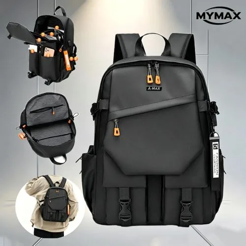 Large Capacity PU Laptop Backpack Extra Big Side Pocket For Umbrella & Water Bottle Waterproof…