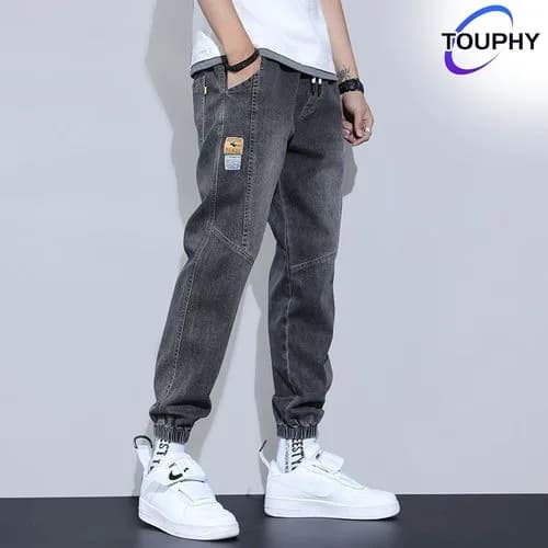 TOUPHY Men's High Elasticity Perforated Denim Pants