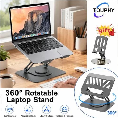 TOUPHY Adjustable Rotating Laptop Stand for Desk Metal Foldable Laptop Tablet Stand Gift with A…