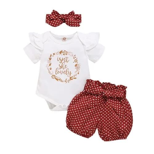 Catpapa 0-2Y Christmas Baby Girls Outfit Set Letter Short Sleeves Bodysuit Polka Dot Shorts…
