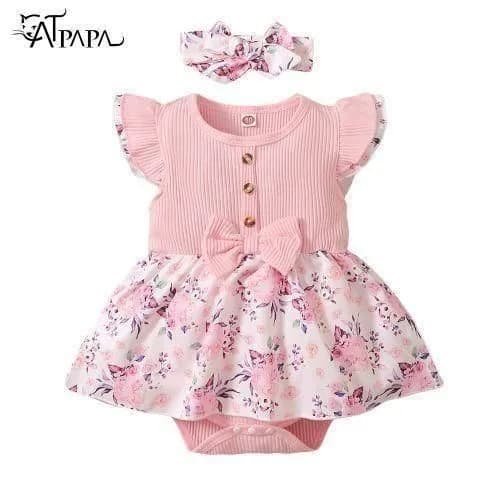 Catpapa 0-18 Months Baby Girl Bodysuit Flower Prints Powder