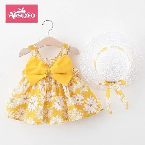 Arsuxeo Girl Dress Hanging Strap Big Bow Princess Dress