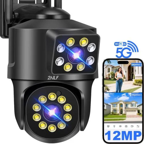 2NLF® 12MP Outdoor Security Camera WiFi6 2 Lenses 15x Black