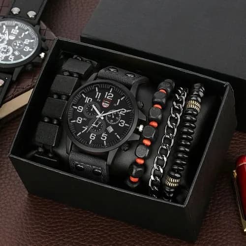 5-piece Men's Watch And Bracelet Set