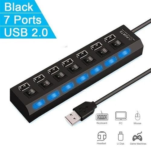7 Port USB 2.0 High Speed Power Splitter Switch ON/OFF