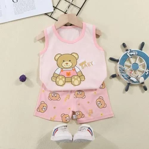 2 Pieces Baby Girls Summer Sets (0-3 Years) Pink Vests