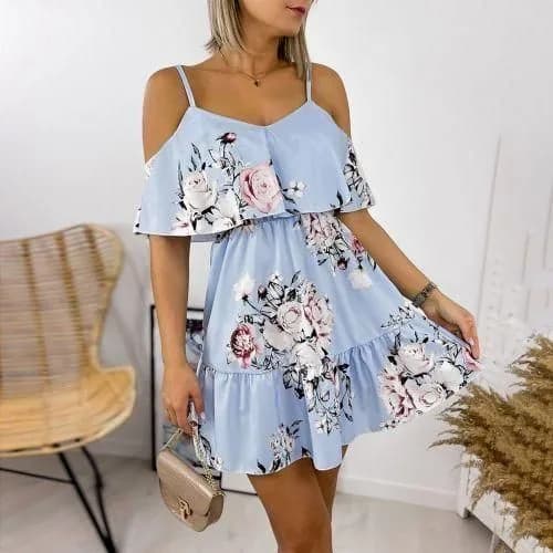 Berrykey Women Floral Print Cold Shoulder Mini Dress